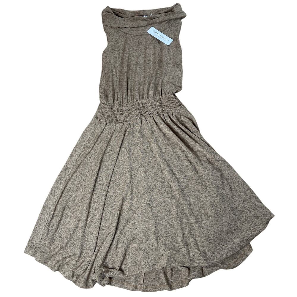 NWT Soft Surroundings Kerry Dress Tan Cowl Neck Smocked Waist XS